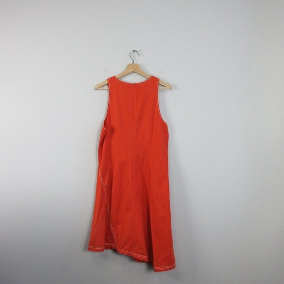 Anthropologie Maeve Bileu Dress 14 Orange Asymmetrical Cotton Flare Summer 286 - Picture 2 of 14
